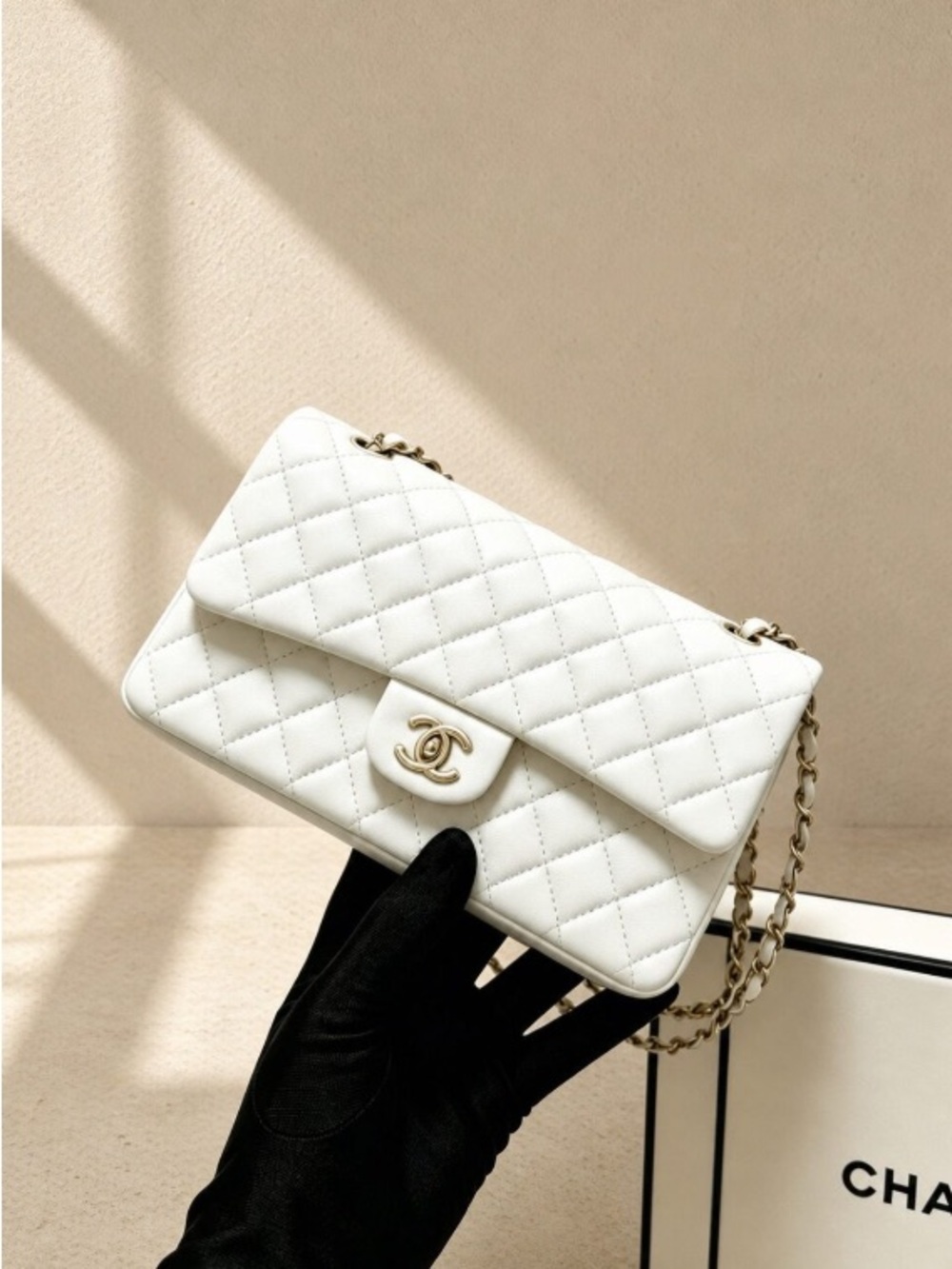 Chanel Classic Medium White Caviar Leather Flap Bag